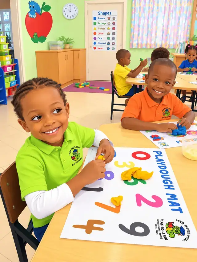 A child shaping playdough numbers on a number mat.